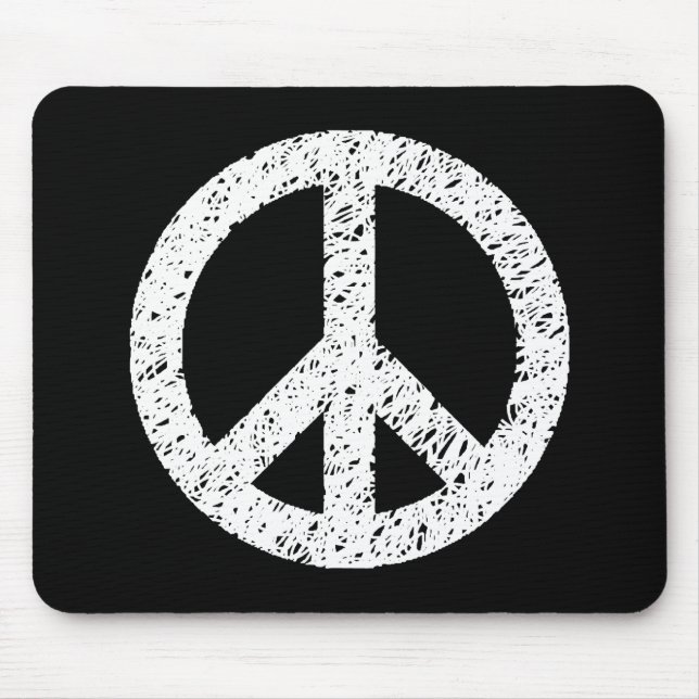 Scribble Stencilled Peace Symbol - White on Black Mouse Pad (Front)