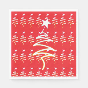 Scribble Tree + Star Christmas Holiday Red Napkin