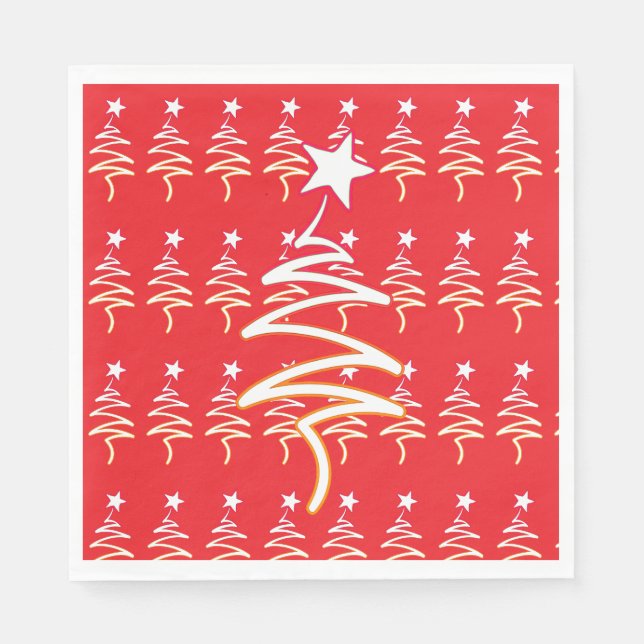 Scribble Tree + Star Christmas Holiday Red  Napkin (Front)