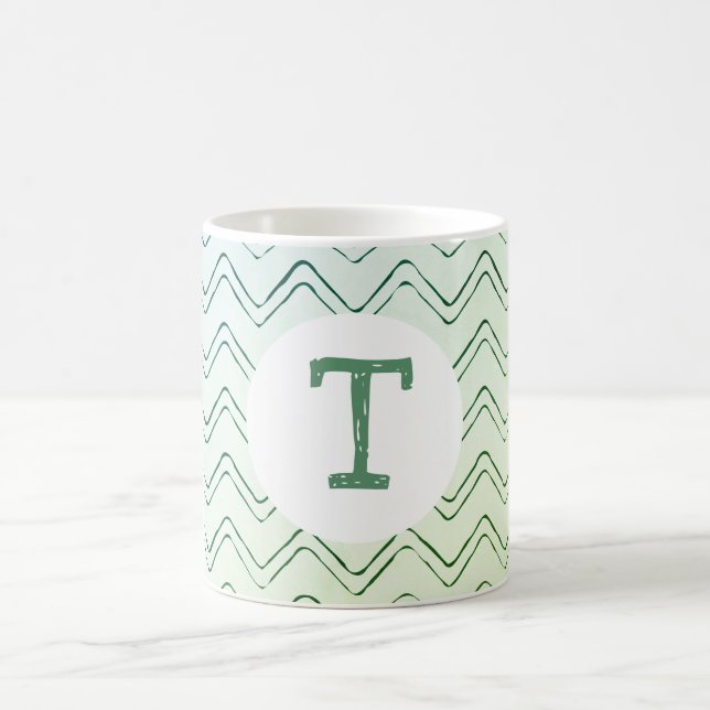 Scribble Zig Zag Monogram in Green to Blue Coffee Mug (Center)