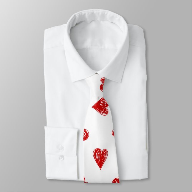 scribbled crayon red hearts tie (Tied)
