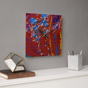 Scribbled Flowers Graffiti Square Wall Clock