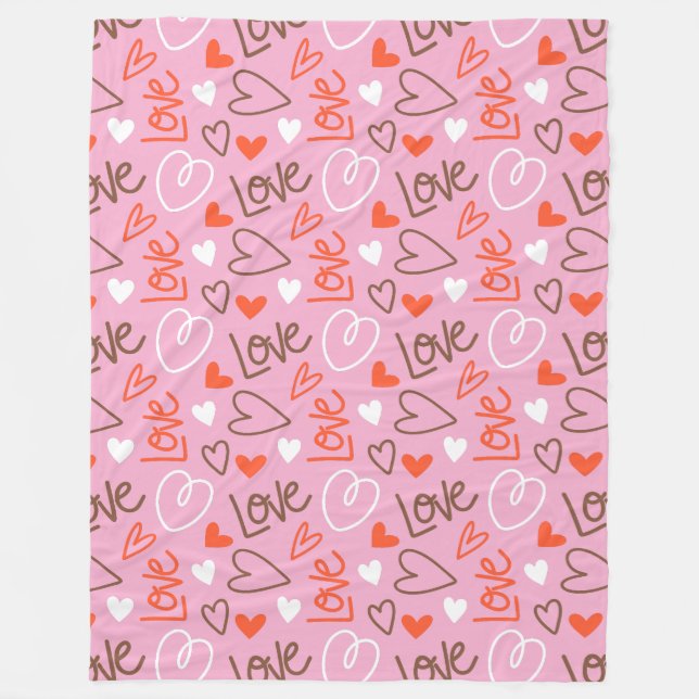 Scribbled Love Hearts Fleece Blanket (Front)
