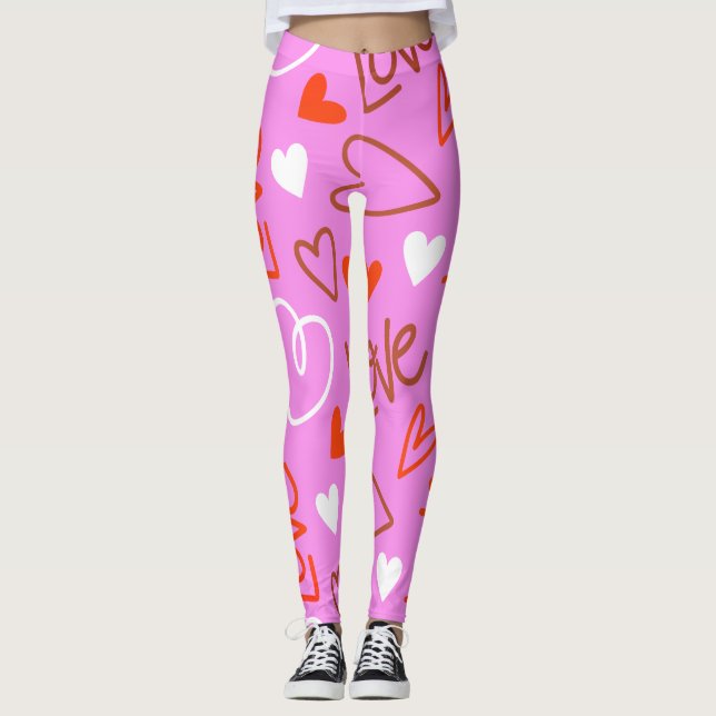 Scribbled Love Hearts Leggings (Front)