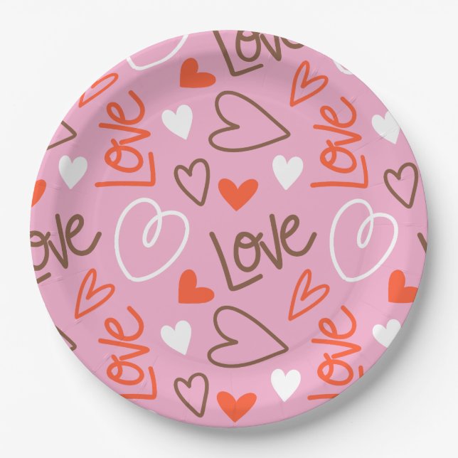 Scribbled Love Hearts Paper Plate (Front)