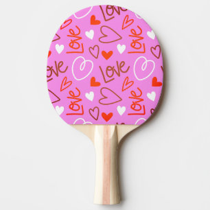 Scribbled Love Hearts Ping Pong Paddle