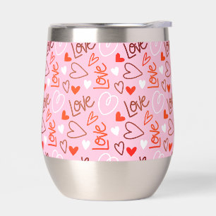 Scribbled Love Hearts Stemless Wine Tumbler