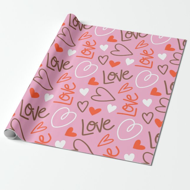 Scribbled Love Hearts Wrapping Paper (Unrolled)