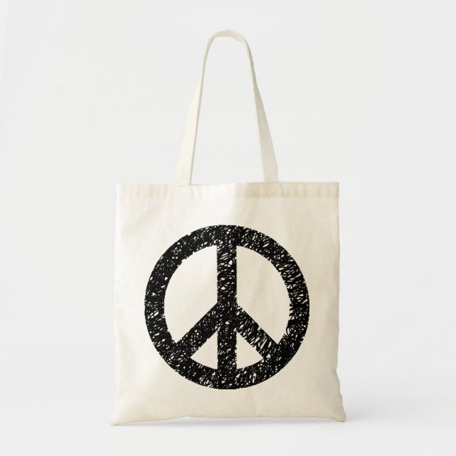 Scribbled Peace Symbol - Black Tote Bag (Front)