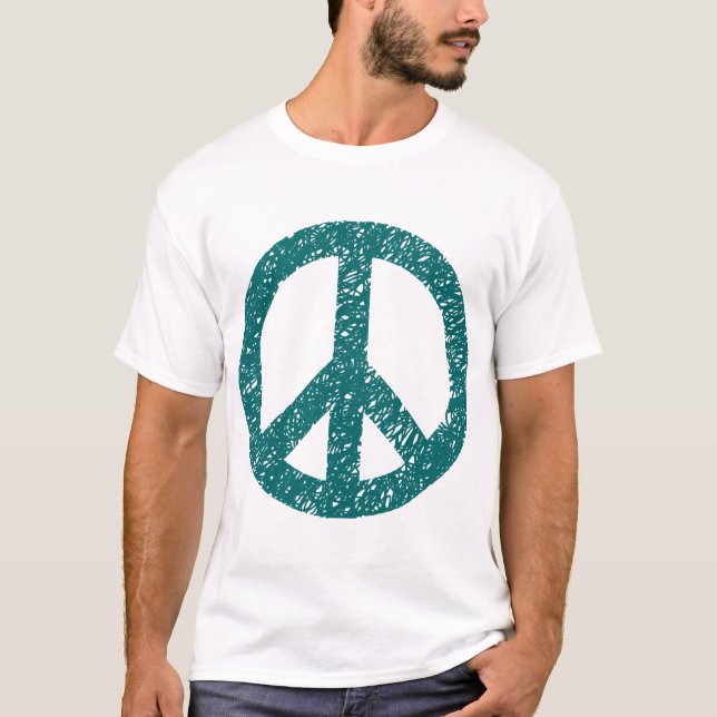 Scribbled Peace Symbol - Moss Green T-Shirt (Front)