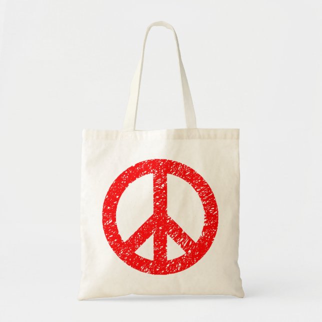 Scribbled Peace Symbol - Red Tote Bag (Front)
