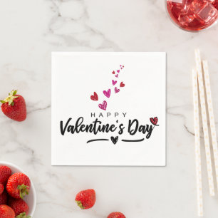 Scribbled Red Pink Hearts Valentine's Day Script Napkin