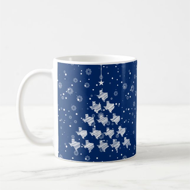 Scribbled Texas Christmas Tree on Blue Coffee Mug (Left)