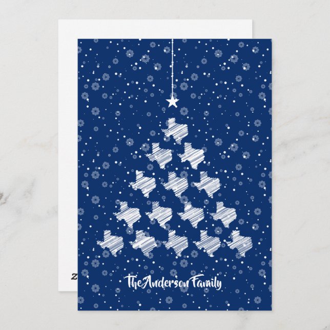 Scribbled Texas Christmas Tree on Blue Holiday Card (Front/Back)