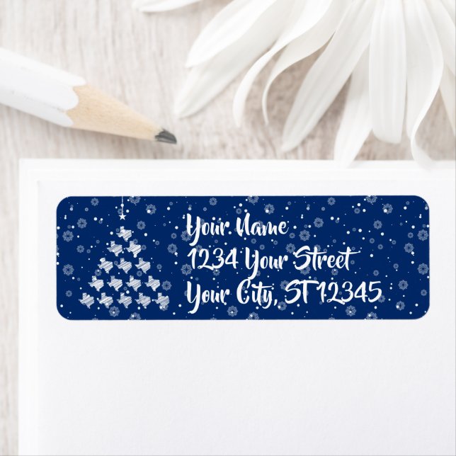 Scribbled Texas Christmas Tree on Blue Return Address Label (Insitu)