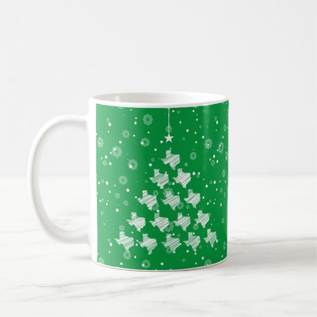 Scribbled Texas Christmas Tree on Green Coffee Mug (Left)