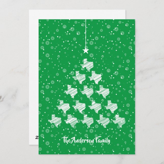Scribbled Texas Christmas Tree on Green Holiday Ca (Front/Back)