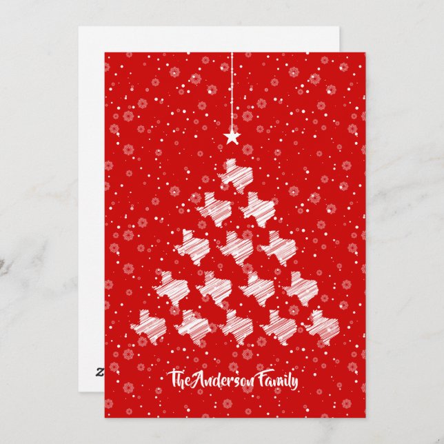 Scribbled Texas Christmas Tree on Red Holiday Card (Front/Back)