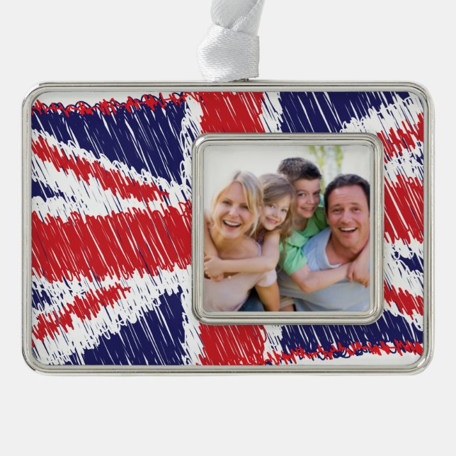 Scribbled Union Flag Silver Plated Framed Ornament (Front)