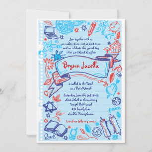 SCRIBBLES on NOTEPAPER Bat Bat Mitzvah Invitation