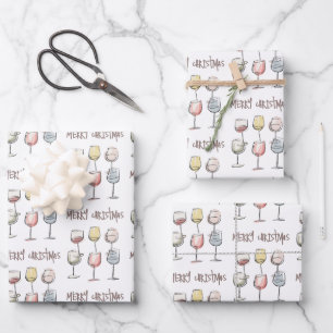 Scribbly doodle wine glass pattern Merry Christmas Wrapping Paper Sheet