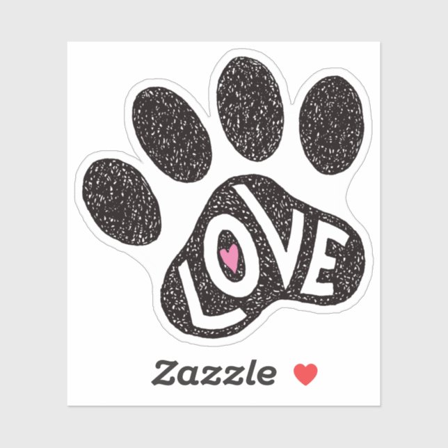 Scribbly paw print with text love and pink heart (Sheet)