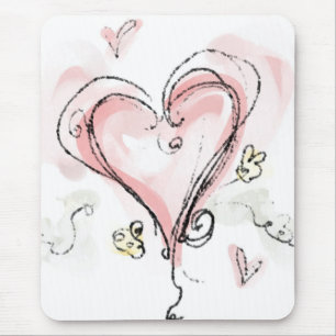 Scribbly Pink Heart Mouse Pad