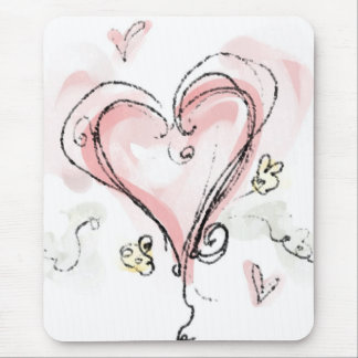 Scribbly Pink Heart Mouse Pad