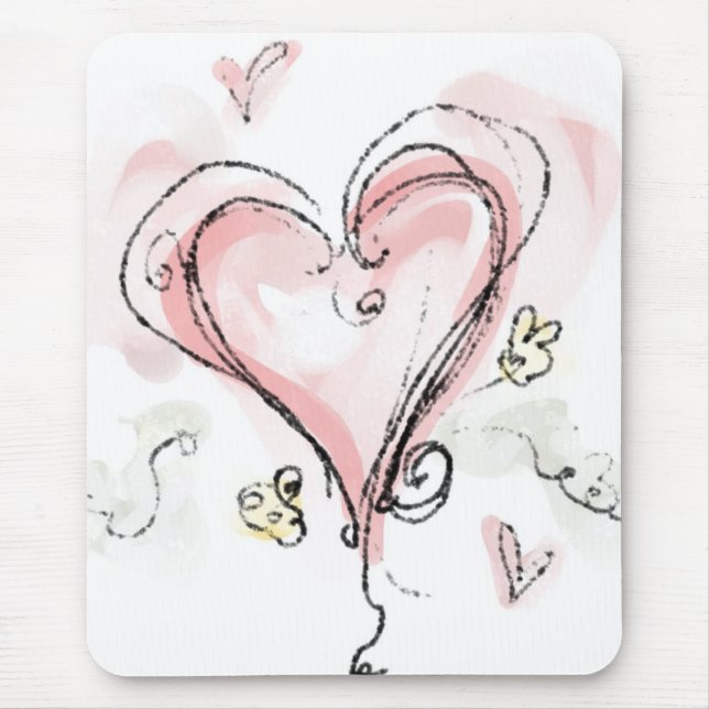 Scribbly Pink Heart Mouse Pad (Front)