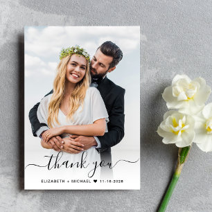 Script 2 Photo Cream Wedding Thank You Card