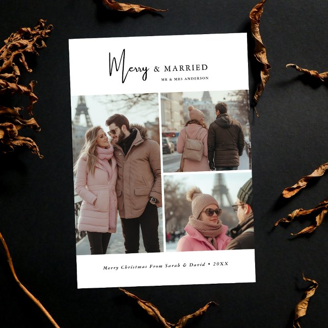 Script 3 Photo Merry and Married Christmas Photo Holiday Card (Creator Uploaded)