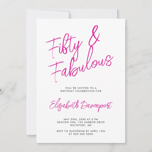 Script 50 and Fabulous Black and Pink Birthday Invitation (Front)