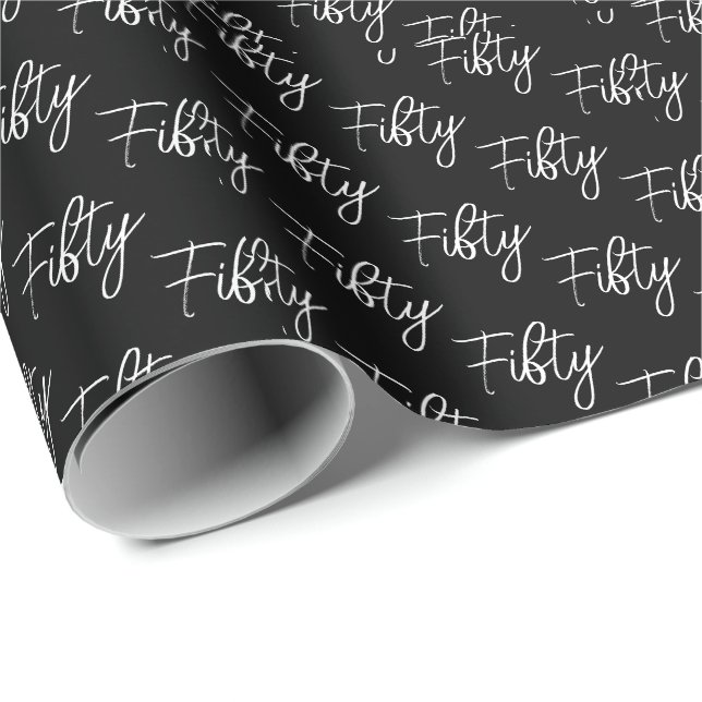 Script 50th Birthday Black Wrapping Paper (Roll Corner)