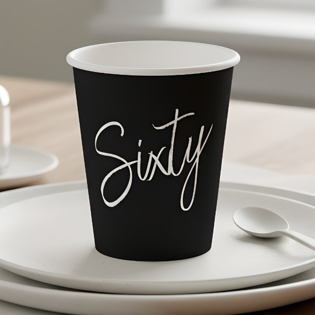 Script 60th Birthday Black Paper Cups (Creator Uploaded)
