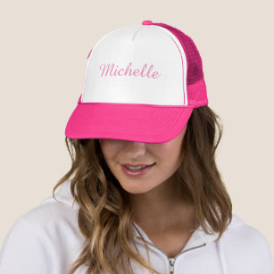 Script Add Your Name Elegant Pink Girls Modern Trucker Hat