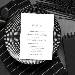 Script Ampersand Monogram White Wedding Invitation