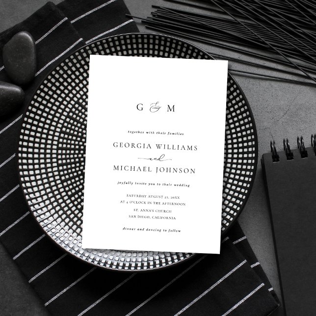 Script Ampersand Monogram White Wedding Invitation (Creator Uploaded)