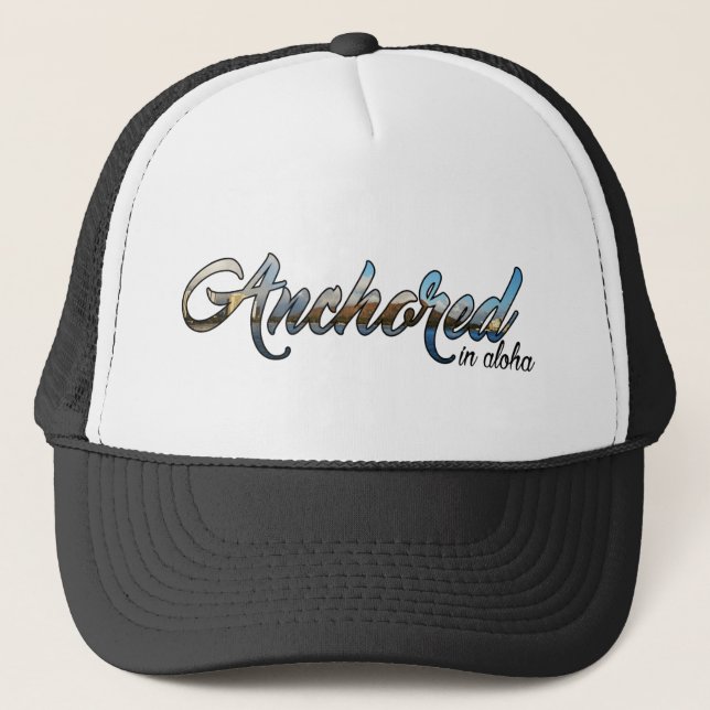 Script Anchored Diamond Head Design Trucker Hat (Front)