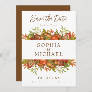 Script Autumn Pumpkins Fall Botanicals Save The Date