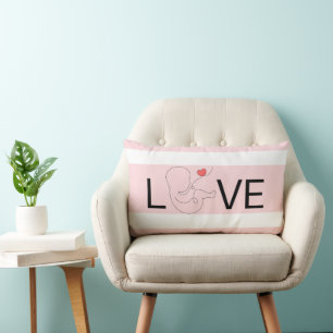 Script baby with pink heart, love, lumbar cushion