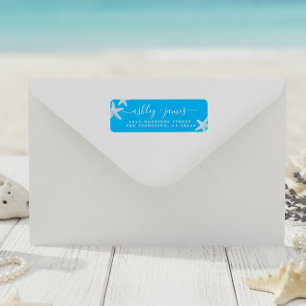 Script Beach Starfish Blue Wedding Return Address Label