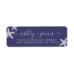 Script Beach Starfish Blue Wedding Return Address Label