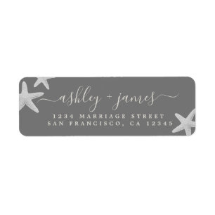 Script Beach Starfish Grey Wedding Return Address Label