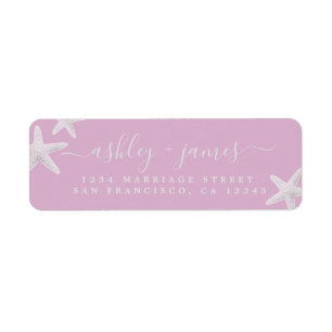 Script Beach Starfish Pink Wedding Return Address Label