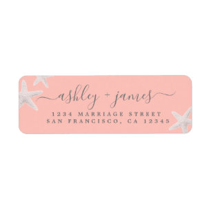 Script Beach Starfish Pink Wedding Return Address Label