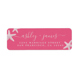 Script Beach Starfish Pink Wedding Return Address Label