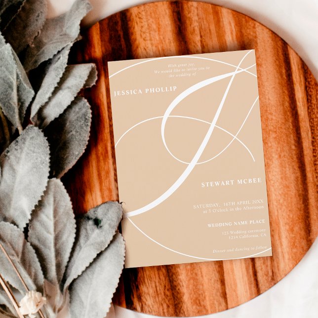 Script beige sand photo calligraphy wedding invitation (Creator Uploaded)