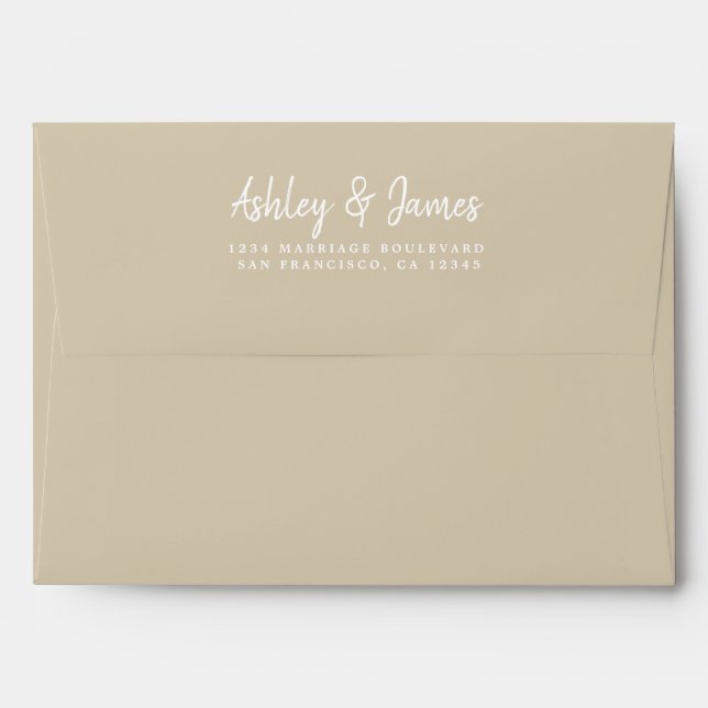 Script Beige Wedding Return Address Envelope (Back (Top Flap))