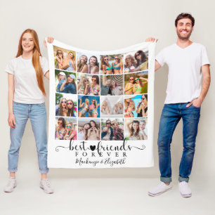 Script Best Friends Forever 16 Photo Collage White Fleece Blanket