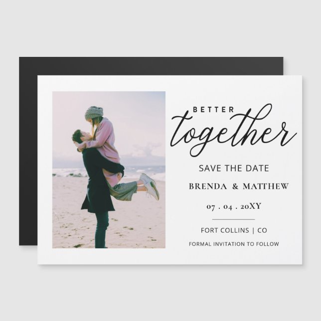 Script Better Together Minimalist Simple Photo Magnetic Invitation (Front/Back)